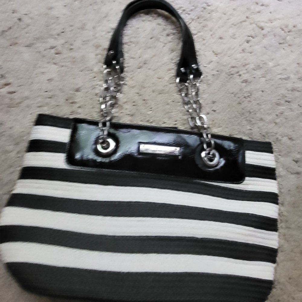 Liz Claiborne Black and White Striped Tote Bag